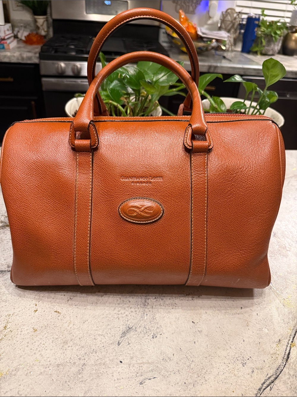 Gianfranco Lotti Leather Duffle Boston Bag - orange Brown